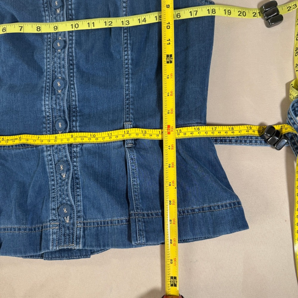 White House Black Market Topstitch Denim Bodice‎ Peplum Belted Top Blue 14 NWT - Picture 4 of 13
